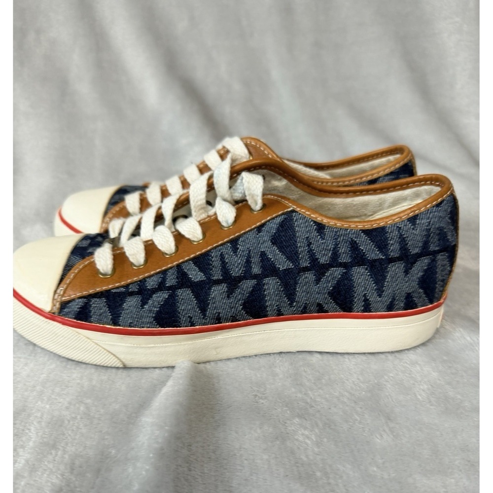 Michael Kors Signature SZ 8 Lace-Up Sneakers Denim Blue White Logo - Picture 3 of 7